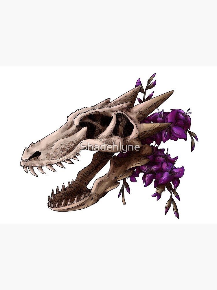 Dragon Skull With Flowers Art Board Print By Shadehlyne Redbubble