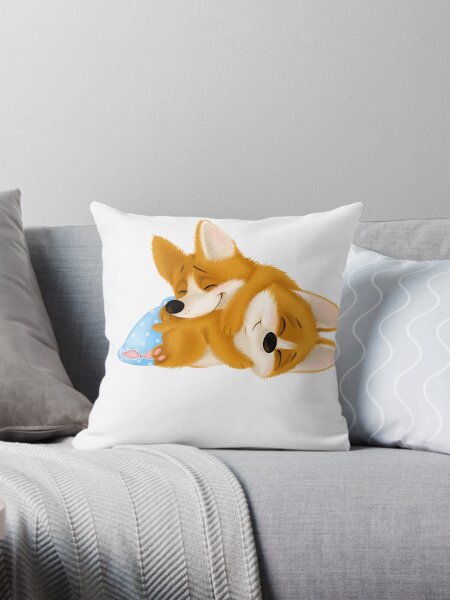 Item preview, Cute sleeping corgi puppy couple. Funny cartoon dogs with pillow for kids and babies. designed and sold by IamCorgeous.