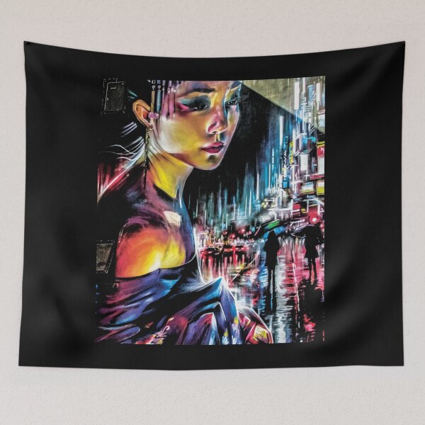 Item preview, Cyberpunk Geisha- A Neon Vaporware portrait designed and sold by Cheeky Companions.