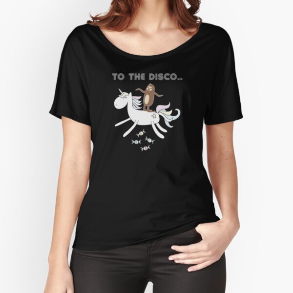 Unicorn Sloth Funny Riding To The Disco Sloth Riding Unicorn Relaxed Fit T-Shirt