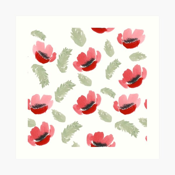 Red Poppy Watercolor painting pattern Art Print