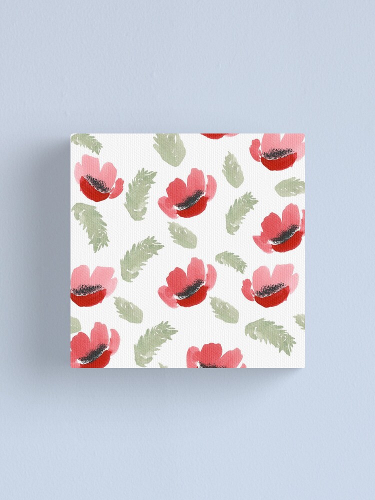 Alternate view of Red Poppy Watercolor painting pattern Canvas Print