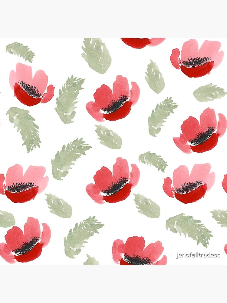 Red Poppy Watercolor painting pattern by jenofalltradesc