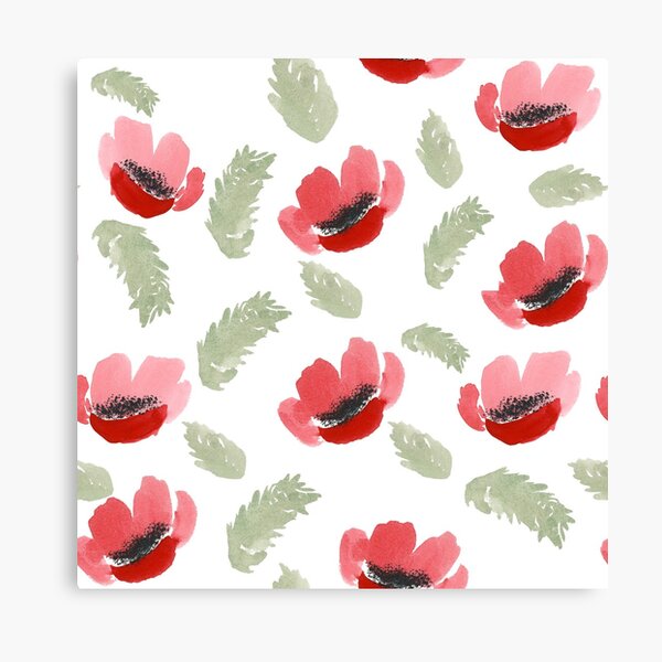 Red Poppy Watercolor painting pattern Canvas Print