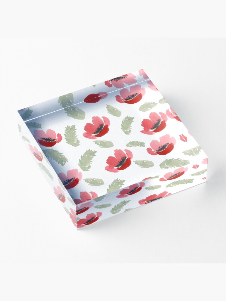 Alternate view of Red Poppy Watercolor painting pattern Acrylic Block