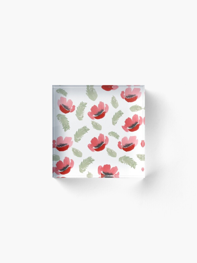 Alternate view of Red Poppy Watercolor painting pattern Acrylic Block
