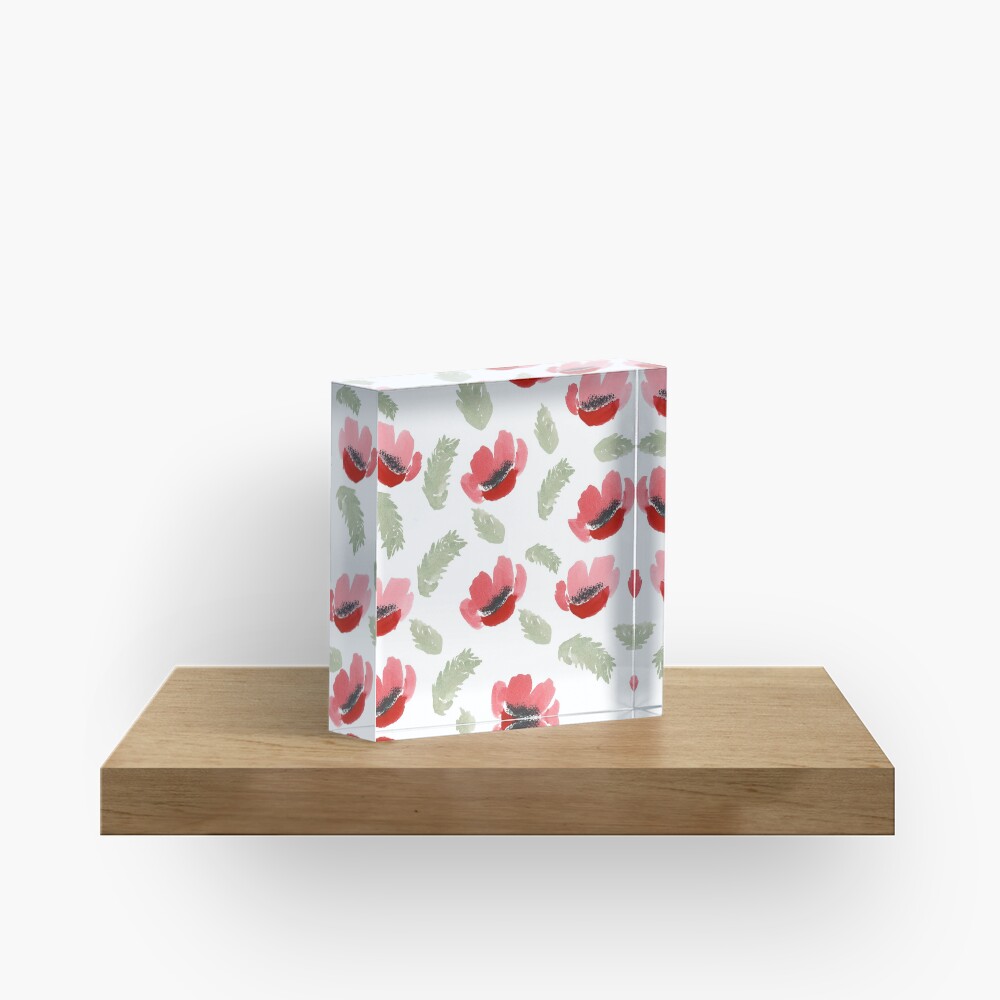 Red Poppy Watercolor painting pattern Acrylic Block