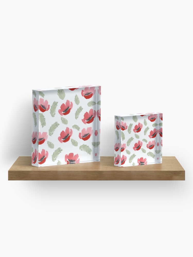 Alternate view of Red Poppy Watercolor painting pattern Acrylic Block