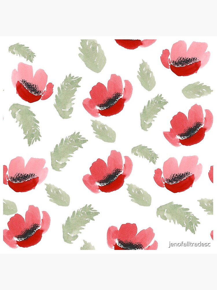 Red Poppy Watercolor painting pattern by jenofalltradesc
