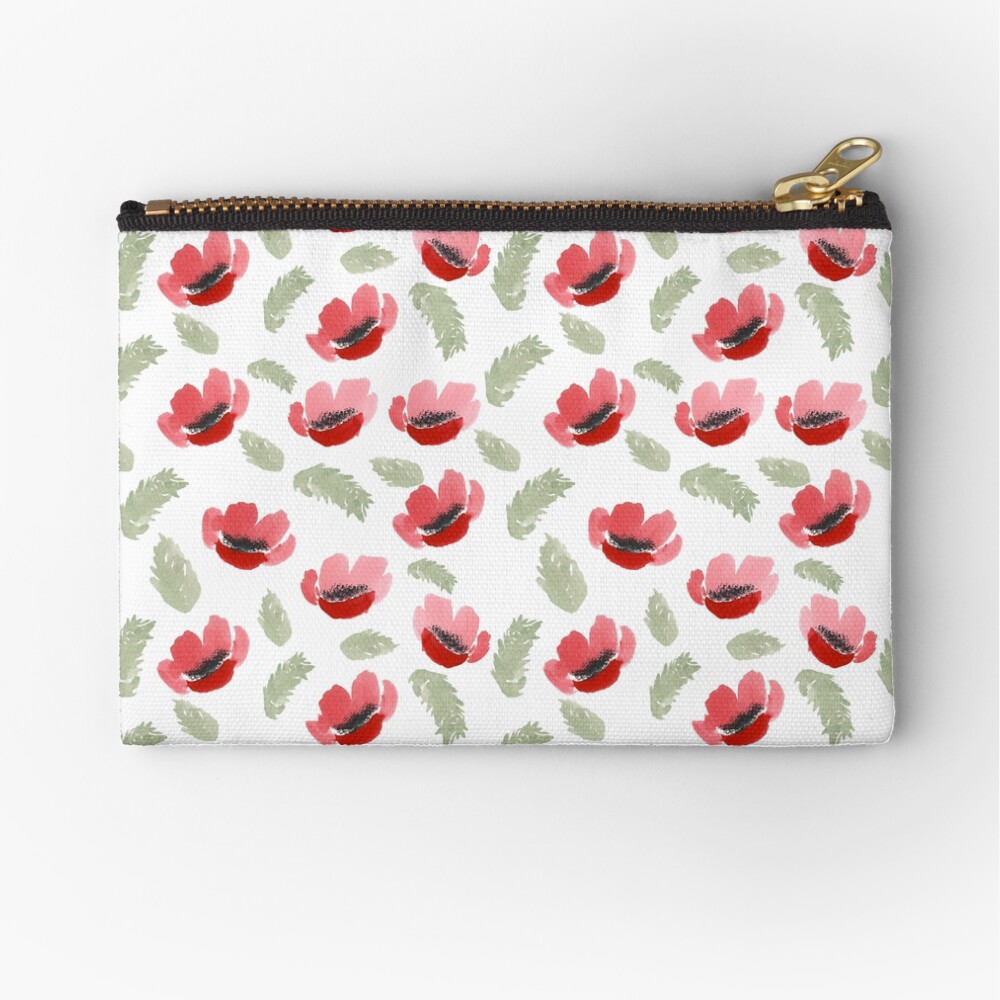 Red Poppy Watercolor painting pattern Zipper Pouch