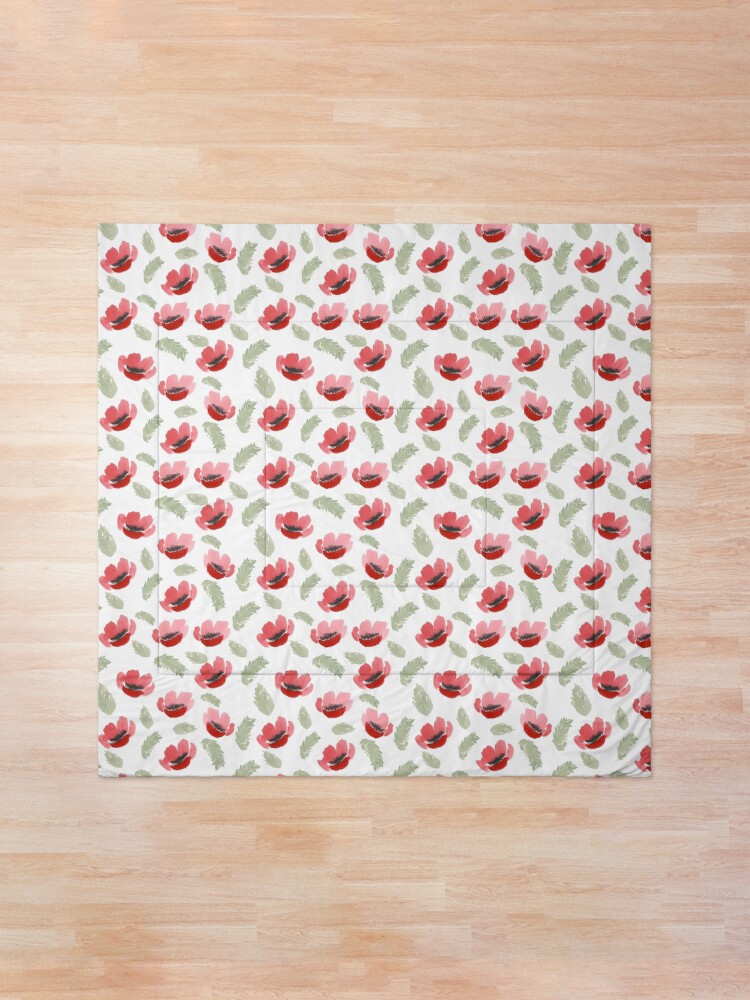 Alternate view of Red Poppy Watercolor painting pattern Comforter