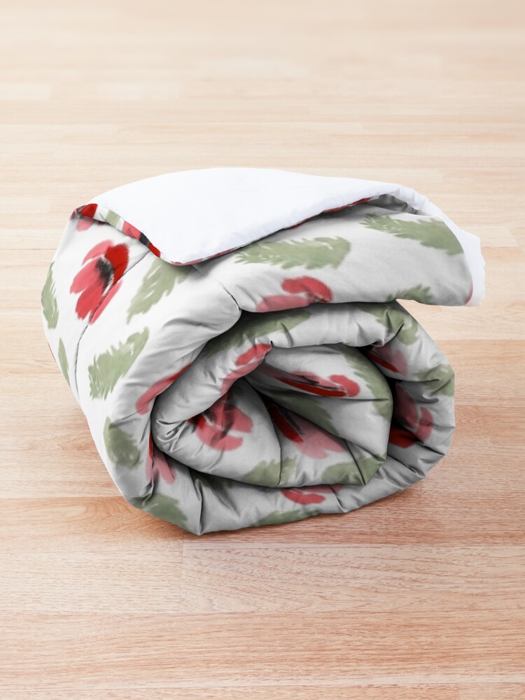 Alternate view of Red Poppy Watercolor painting pattern Comforter