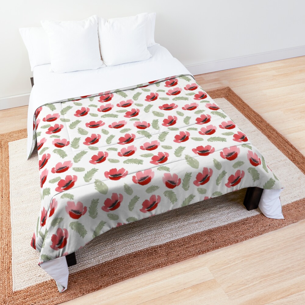 Red Poppy Watercolor painting pattern Comforter