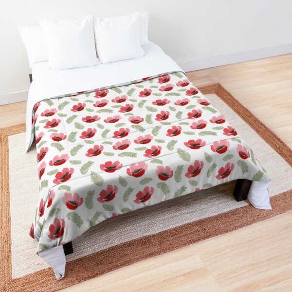 Red Poppy Watercolor painting pattern Comforter