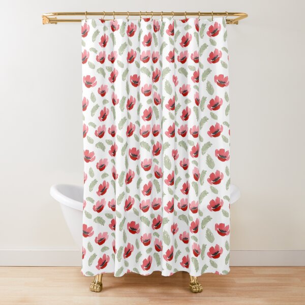 Red Poppy Watercolor painting pattern Shower Curtain
