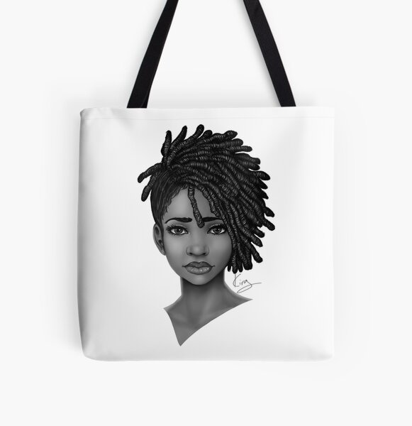 Loc Style | Beautiful Black Woman Portrait Art | Black Women art All Over Print Tote Bag
