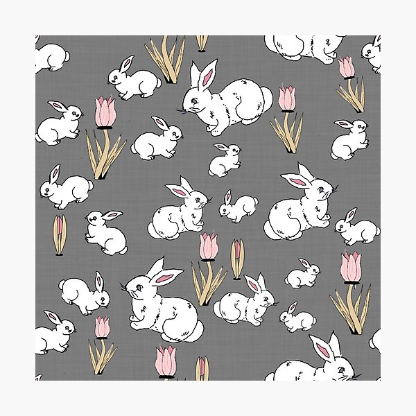 Item preview, Springtime Bunnies and Tulips on Grey Linen designed and sold by GargoyleSentry.