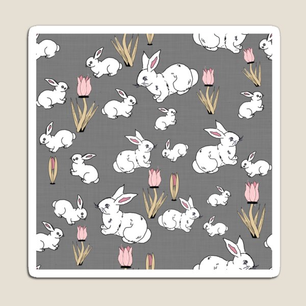 Aperçu de l'œuvre Lapins de printemps et tulipes sur lin gris créée et vendue par GargoyleSentry.