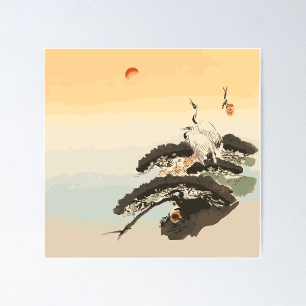 Item preview, Cranes on a Pine tree - Japanese Art designed and sold by tsubadesigns.