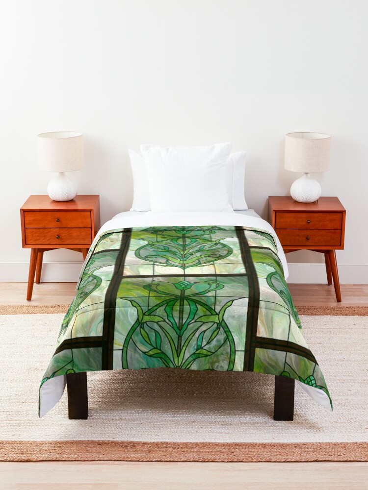 Alternate view of Glass Leaves II: fluid digital art Comforter
