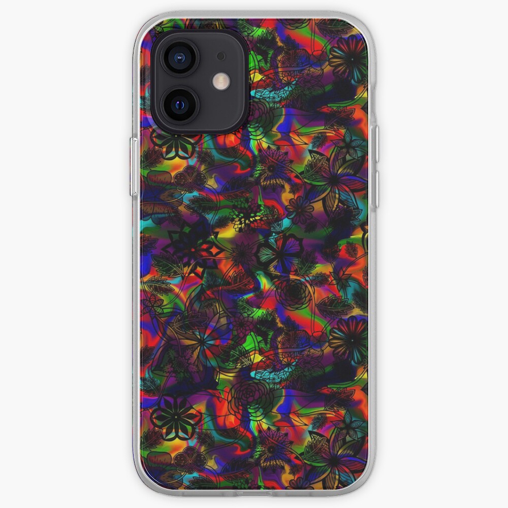 Flight Over Flowers of Fantasy - Black on Rainbow iPhone Case & Cover