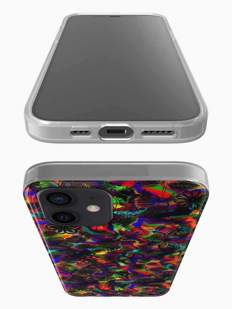 Alternate view of Flight Over Flowers of Fantasy - Black on Rainbow iPhone Case & Cover
