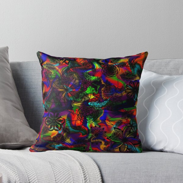 Item preview, Flight Over Flowers of Fantasy - Black on Rainbow designed and sold by StephOBrien.