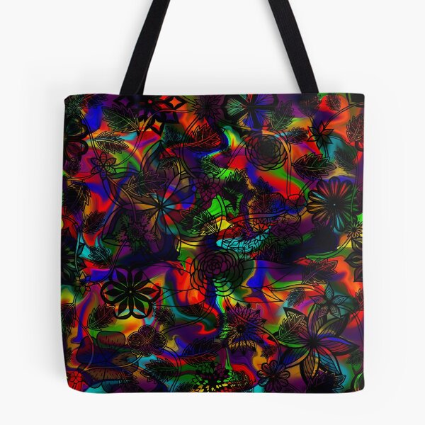 Item preview, Flight Over Flowers of Fantasy - Black on Rainbow designed and sold by StephOBrien.