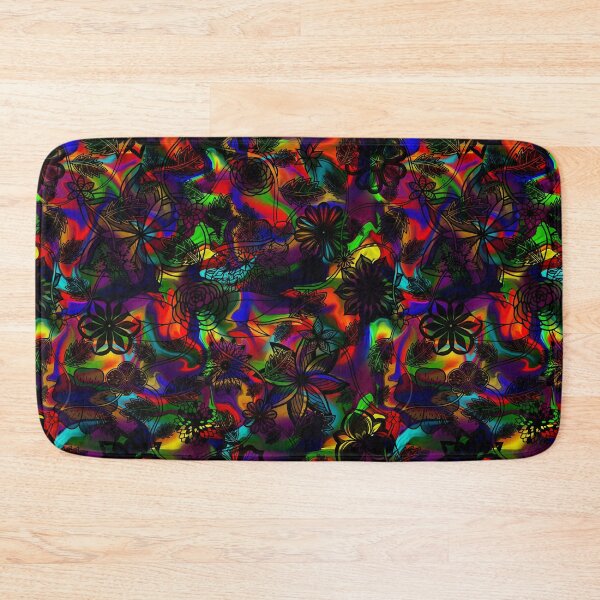 Item preview, Flight Over Flowers of Fantasy - Black on Rainbow designed and sold by StephOBrien.