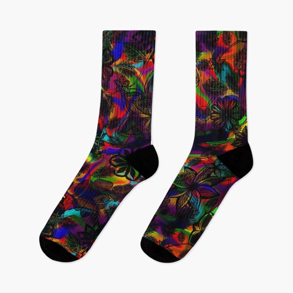 Item preview, Flight Over Flowers of Fantasy - Black on Rainbow designed and sold by StephOBrien.