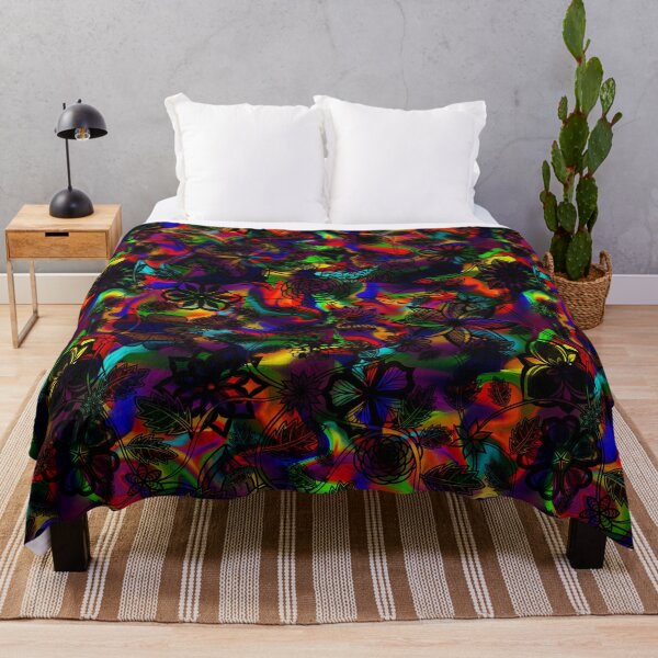 Item preview, Flight Over Flowers of Fantasy - Black on Rainbow designed and sold by StephOBrien.