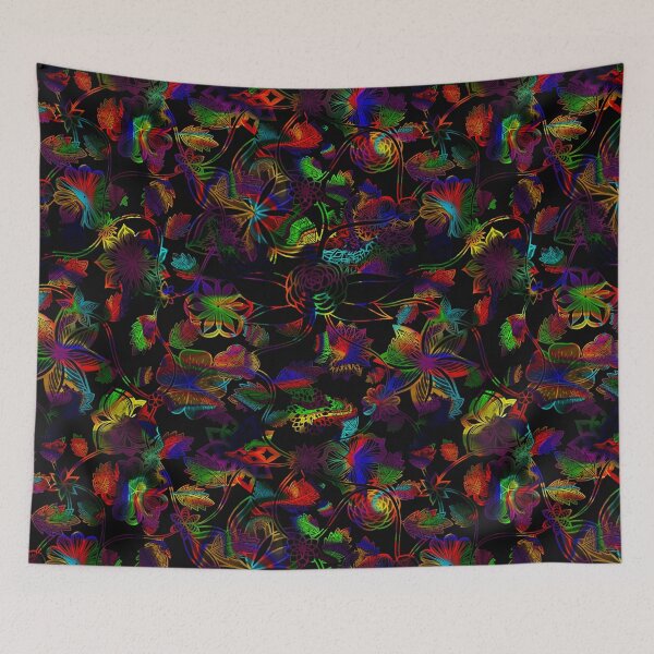 Item preview, Flight Over Flowers of Fantasy - Rainbow on Black designed and sold by StephOBrien.