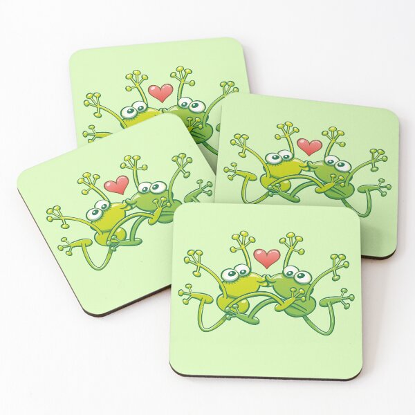 Item preview, Funny green frogs falling in love while performing an acrobatic kiss designed and sold by Zoo-co.