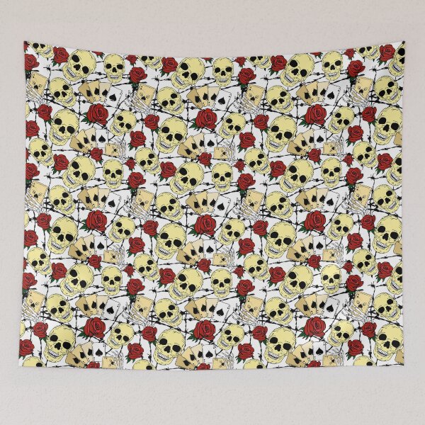 Item preview, Skulls Red Roses and Barbed Wire Pattern designed and sold by HotHibiscus.