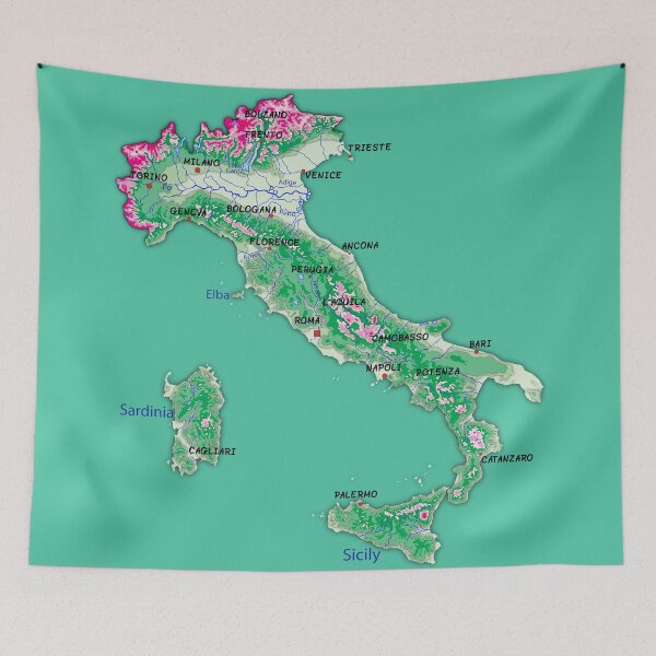 Item preview, map of ITALY with relief topographic map of ITALY with Capital and Major cities Lakes and Rivers designed and sold by mashmosh.