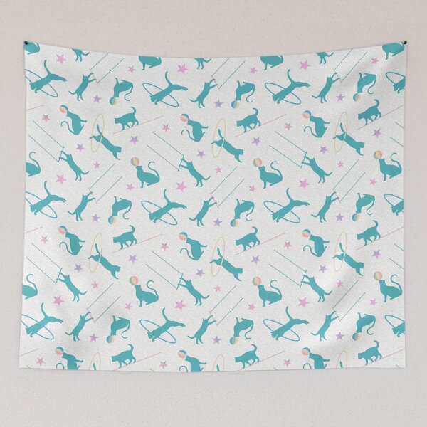 Item preview, Acrobatic Cats in Teal & White designed and sold by The Wellington Boot.