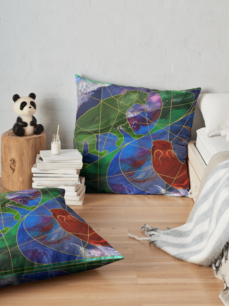 Alternate view of Panther and Otter Stained Glass Window Floor Pillow