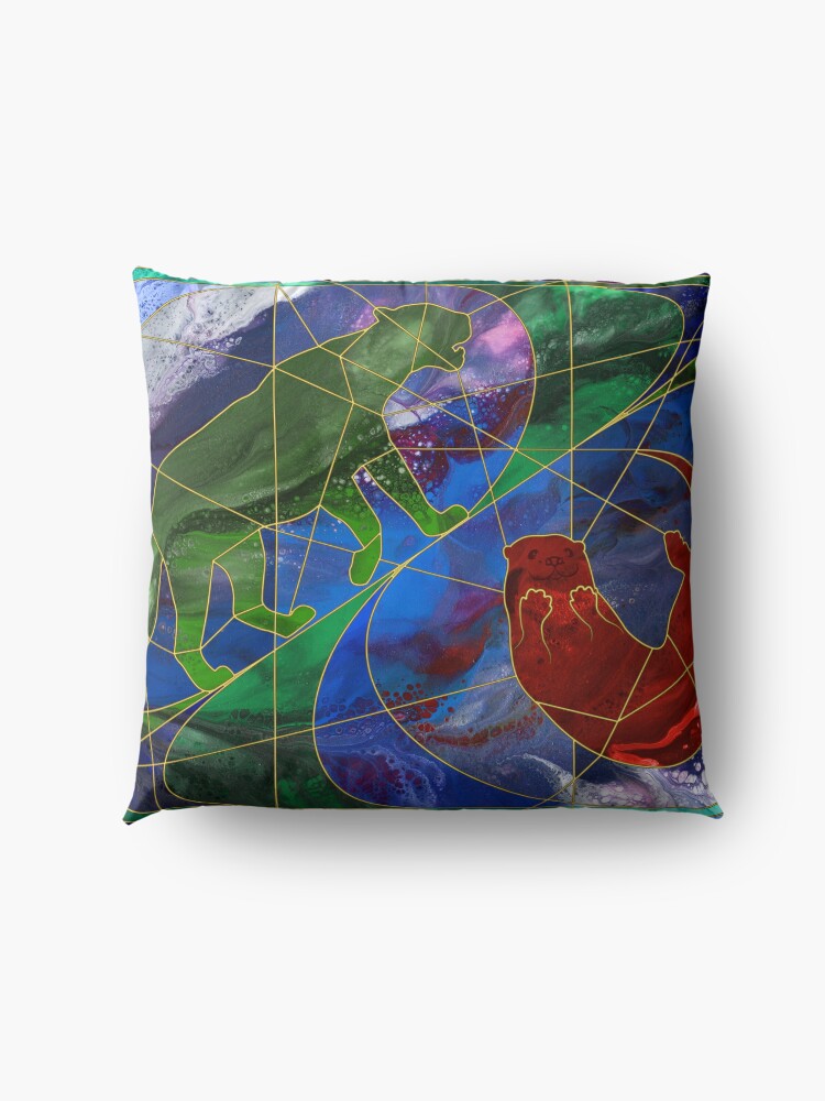 Alternate view of Panther and Otter Stained Glass Window Floor Pillow