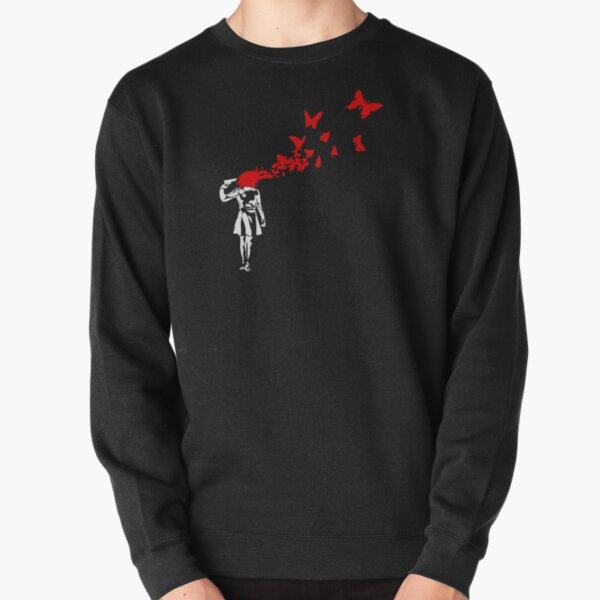 Banksy - Girl Shooting Her Head With Butterfly Design, Streetart Street Art, Grafitti, Artwork, Design For Men, Women Pullover Sweatshirt