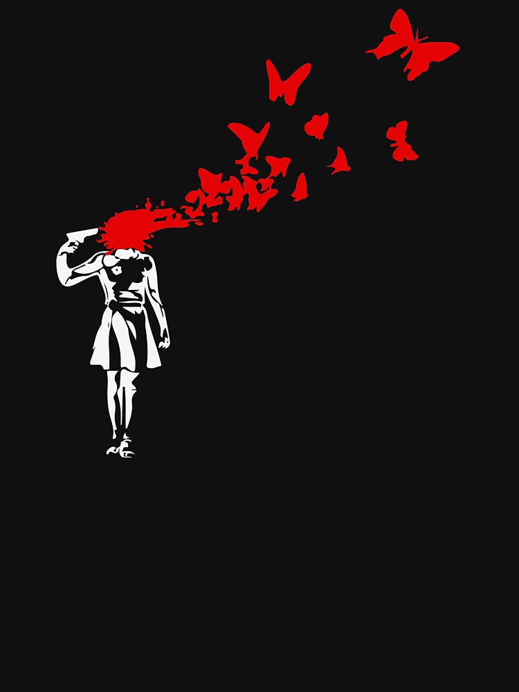 Banksy - Girl Shooting Her Head With Butterfly Design, Streetart Street Art, Grafitti, Artwork, Design For Men, Women by clothorama