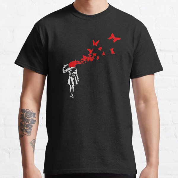 Banksy - Girl Shooting Her Head With Butterfly Design, Streetart Street Art, Grafitti, Artwork, Design For Men, Women Classic T-Shirt