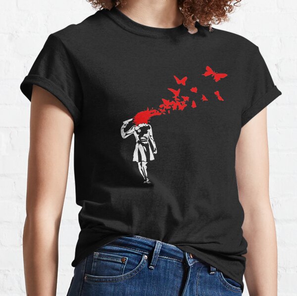 Banksy - Girl Shooting Her Head With Butterfly Design, Streetart Street Art, Grafitti, Artwork, Design For Men, Women Classic T-Shirt