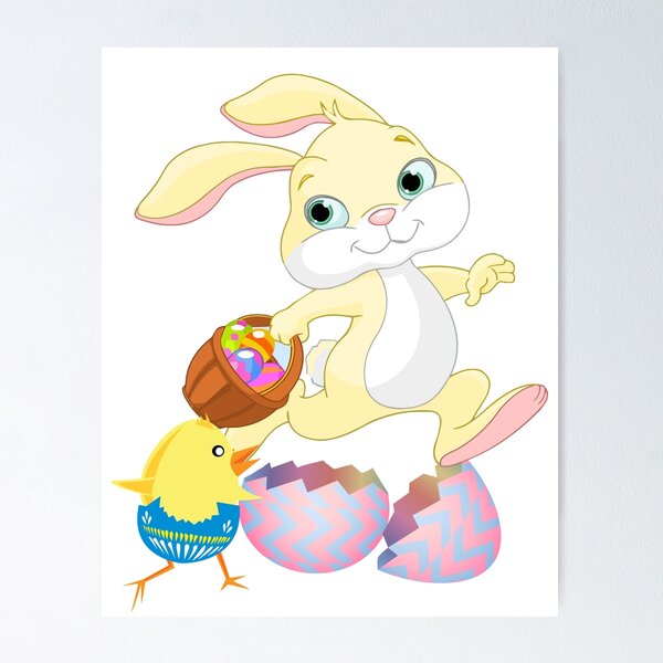 Item preview, Running Bunny and Chick with Easter Eggs designed and sold by TigsArts.