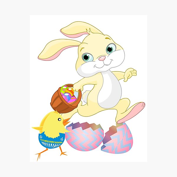 Item preview, Running Bunny and Chick with Easter Eggs designed and sold by TigsArts.