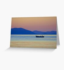 Single Fishing Boat Gliding by the Peloponnese. Greeting Card