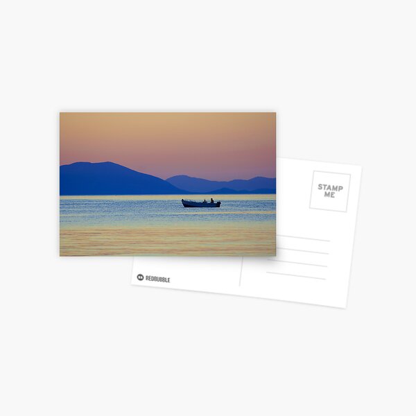 Single Fishing Boat Gliding by the Peloponnese. Postcard