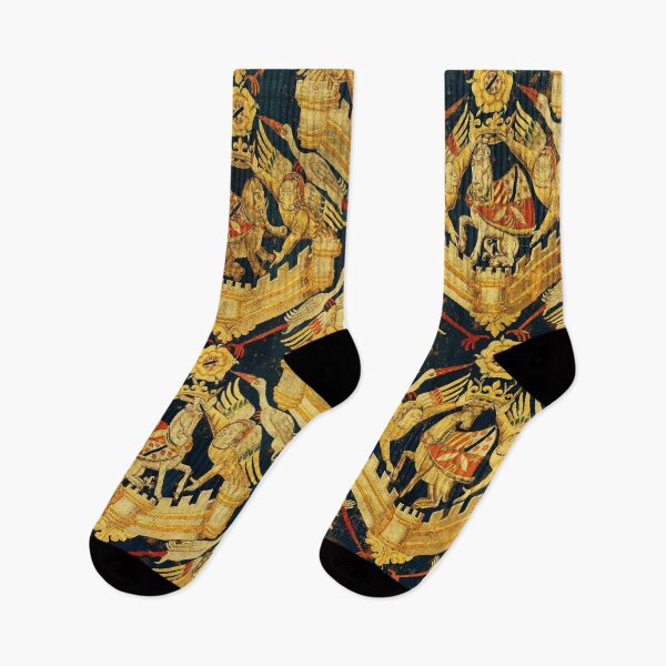 Item preview, GOLD BLUE MEDIEVAL HERALDIC TAPESTRY, UNICORNS,DEERS,ELEPHANTS,STORKS ,ANGELS  designed and sold by BulganLumini.