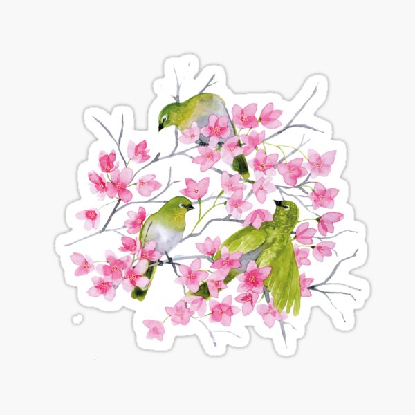 Birds and cherry blossoms Sticker