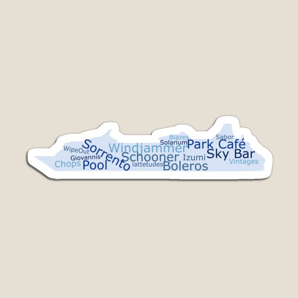 Item preview, Royal Caribbean cruise ship restaurants and bars word cloud designed and sold by WorldRoverShirt.