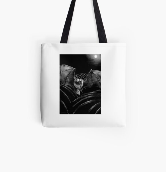 Parnell's Mustached Bat Black and White All Over Print Tote Bag